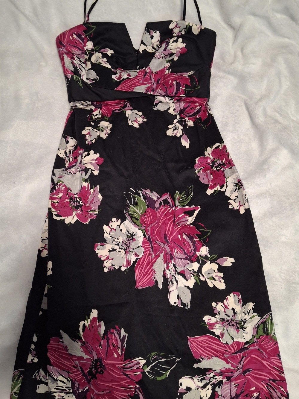Donna Ricco Black Strapless Midi Dress with Pink Floral Print 1 Call Out